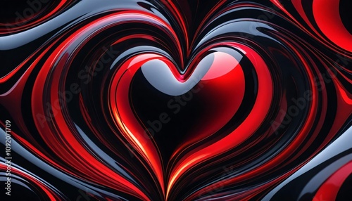Black red glossy transparent glass fluid heart love