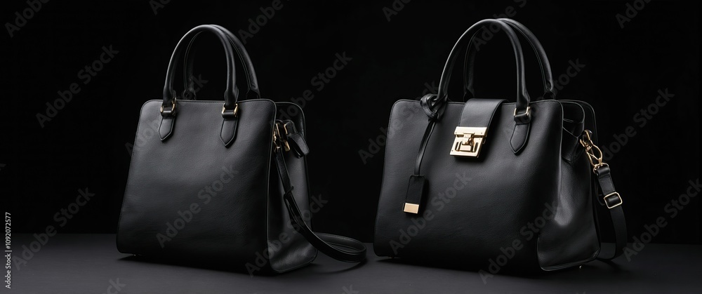 Naklejka premium Elegant black leather handbags exuding luxury and style, ideal for any fashionable occasion.
