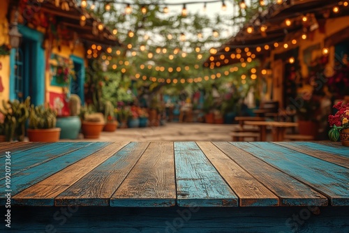 Mexican Fiesta Background with a Wooden Table and Bright Colors photo