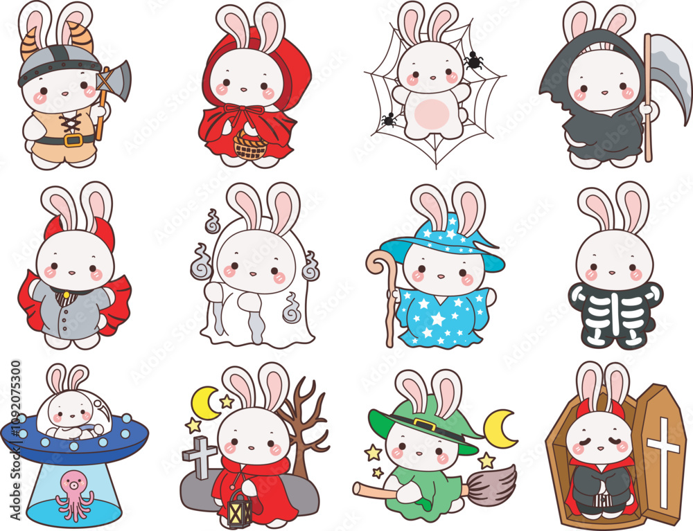 Obraz premium Cute Halloween Bunny stock illustration. Funny bunny Halloween for sticker elements. 