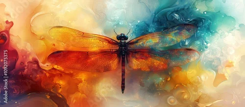 Panel kuchenny z motywem A vibrant dragonfly with detailed wings against a colorful background.
