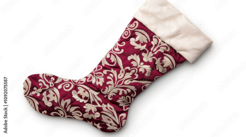 Decorative holiday stocking with elegant design. Decorative holiday stocking with elegant design.