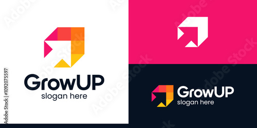 Modern Growth Up logo design. Arrow logo design graphic icon vector. Symbols for business, marketing, finance and management companies.