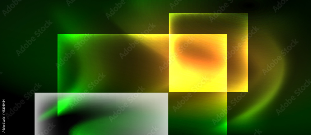 Fototapeta premium Glass squares with neon shiny light abstract background