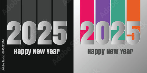 Premium vector. Happy new year 2025 design with colorful truncated number illustrations. Design for poster, banner, greeting and new year 2025. 2025 number design template. New Year social media.