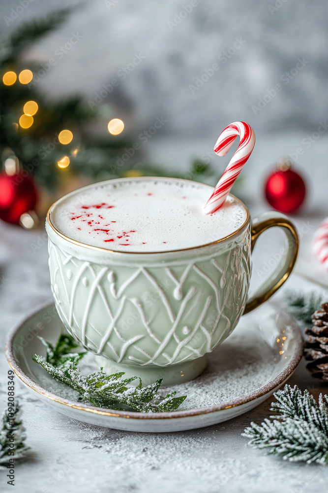 Fototapeta premium Festive Peppermint Hot Drink in a Decorative Cup
