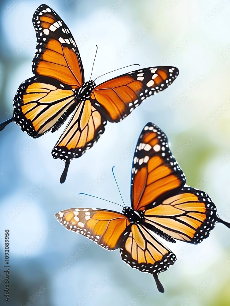 Fototapeta premium Two Monarch Butterflies in Flight.