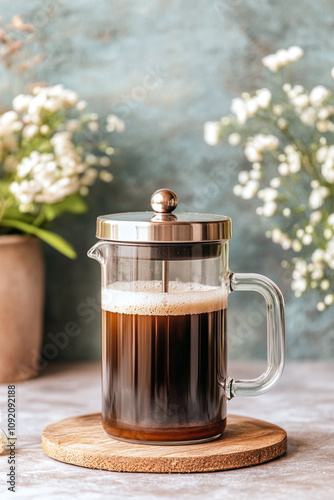 Stylish French Press Coffee Brew photo