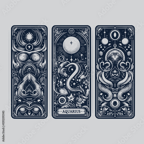 artistic aquarius zodiak tarot card tattoo