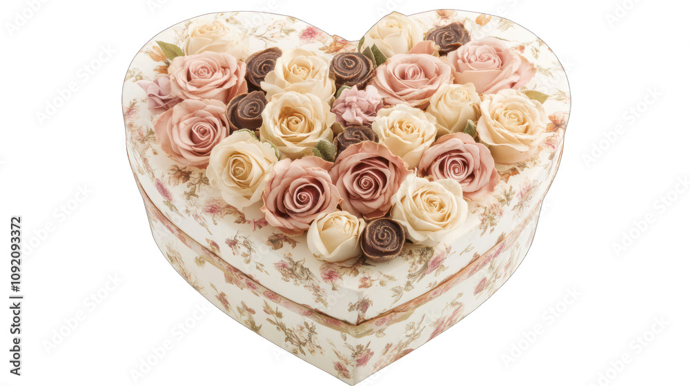 Fototapeta premium view of a heart-shaped gift box filled with roses tranparant background
