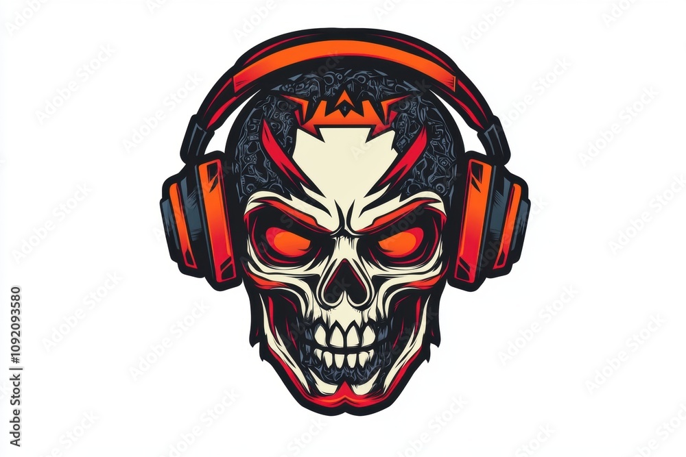 Fototapeta premium A stylized skull wearing headphones, combining music and edgy design elements.