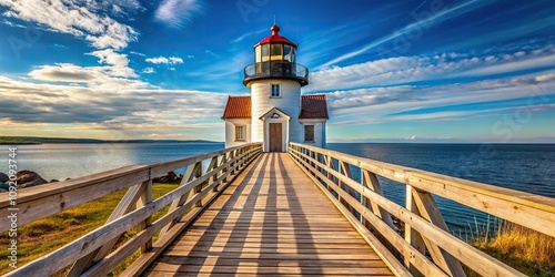 Wooden deck with lantern tower on island photo