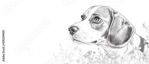 Beagle Dog Sniffing Curiously Done In Pencil Sketch