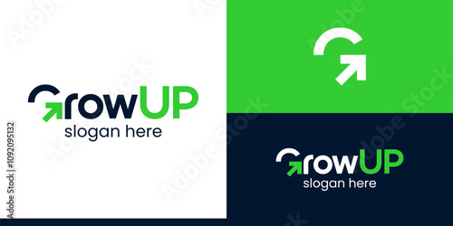 Modern Growth Up logo design. Vector graphic icon of arrow logo design integrated into the initial letter G. Symbol for business, marketing, finance and management companies.