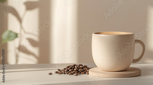 Creamy Coffee in a Light Beige Ceramic Mug