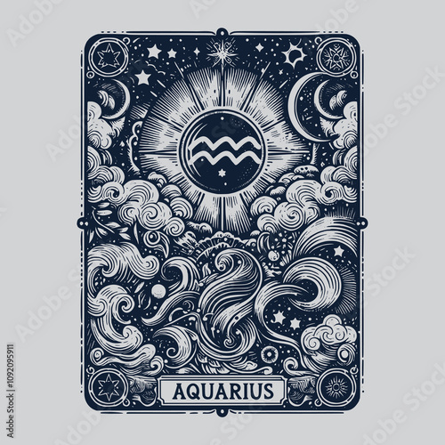 mystical aquarius zodiak card tattoo artwork