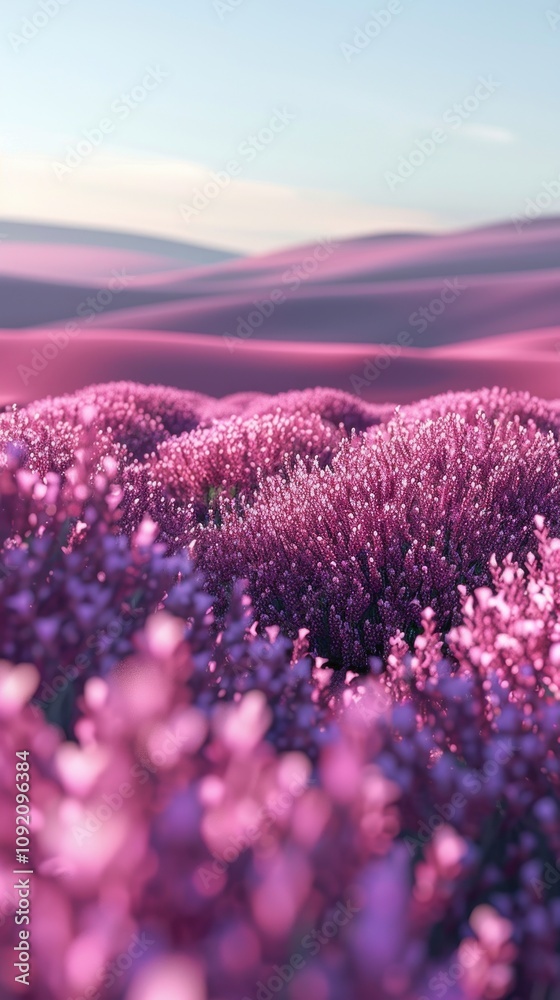 Fototapeta premium Pink flower field landscape, soft focus, dreamy.