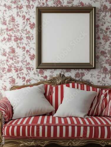 Elegant Red Striped Sofa Wi...