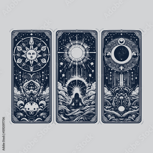 unique aquarius zodiak tarot tattoo illustration