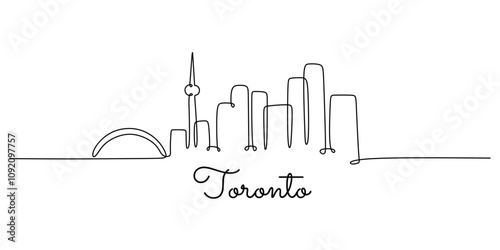 Toronto’s iconic landmarks in a one line drawing. Clean vector for cityscape designs.