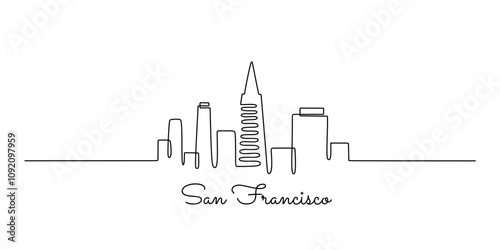 San Francisco skyline in continuous one line drawing. Minimalist vector of the city’s landmarks.