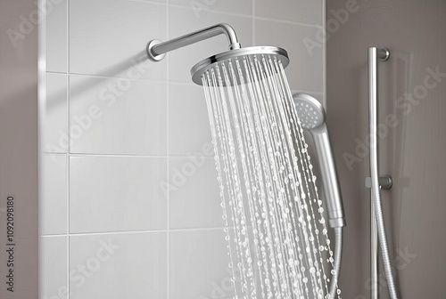 _ . Handheld Shower A shower with a handheld showerhead, featuri photo