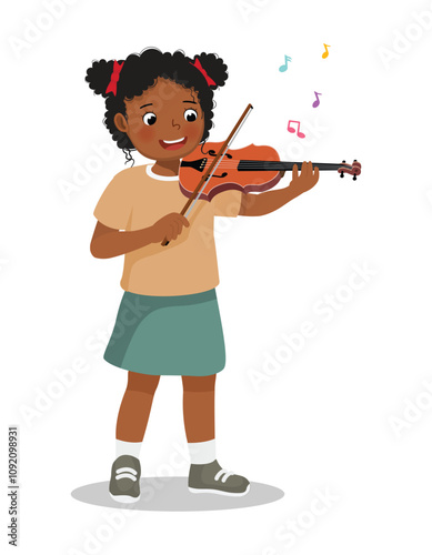 Cute little African girl playing violin
