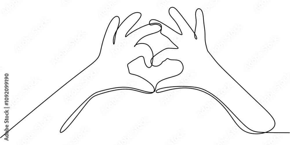 Two hands forming a heart in continuous one line drawing. Symbolizing love and connection. Two hands forming a heart in continuous one line drawing. Symbolizing love and connection.