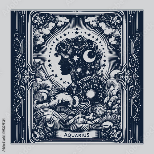 hand-drawn aquarius ouija tarot tattoo design