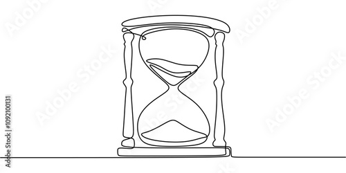 Hourglass Depicted in One Line Drawing. Symbolizing the Passage of Time and Vintage Timekeeping in a Minimalist Style.