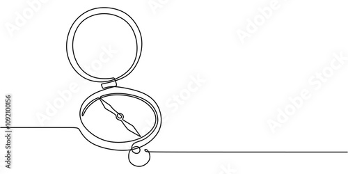 Vintage Compass in a Continuous Line Drawing. Representing Traditional Navigation, Exploration, and Directional Guidance.