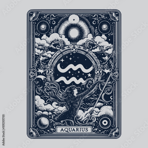 aquarius zodiak ouija card tattoo in gothic tones