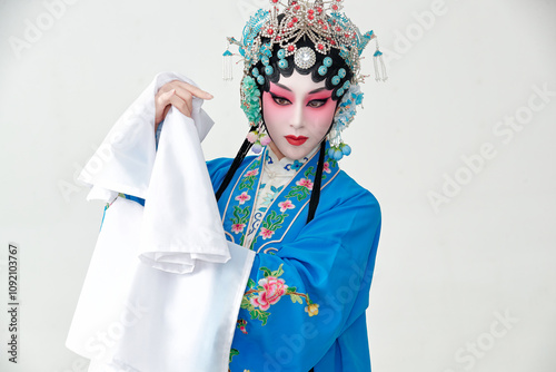Konstfotografi Beautiful Asian woman in traditional Yue opera costume on white background