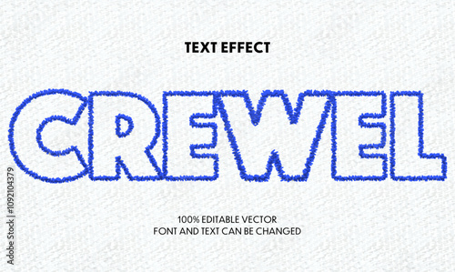realistic crewel text effect. editable vector art.