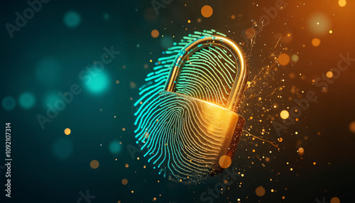 Elegant fingerprint and padlock combination concept. Suitable for security advertisements, cyber security advertisements, data security page banners, etc.	