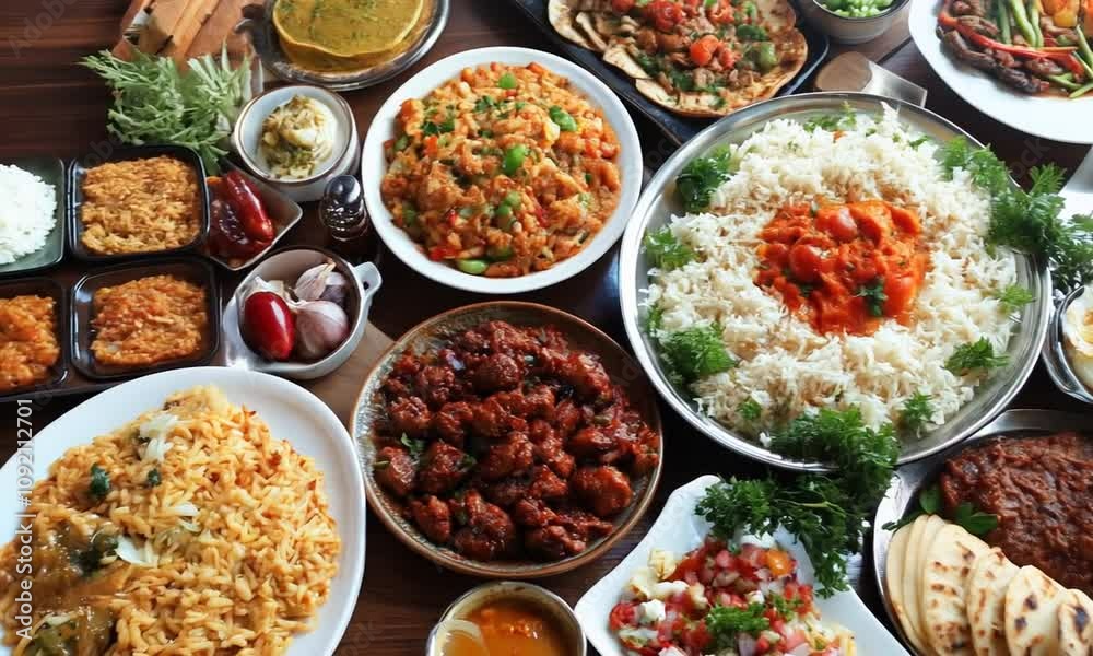 Assorted Traditional Indian Dishes on Table Rich in Flavor and Aroma : Generative AI