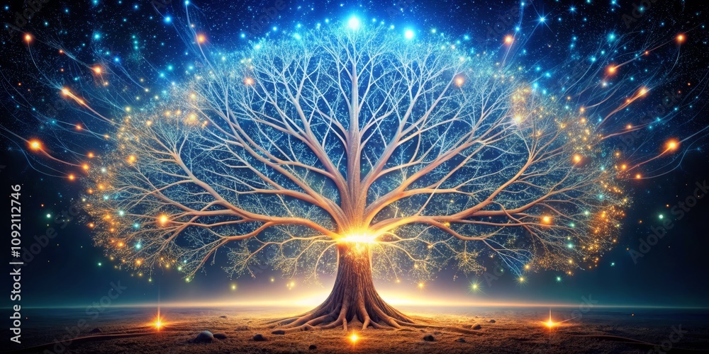 Glowing Tree of Knowledge in a Starry Night, fantasy, surreal, , tree ...