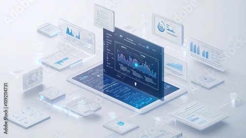 digital health platform displaying patient medical records and real-time data analytics, floating on a clean white background, showcasing modern healthcare data technology