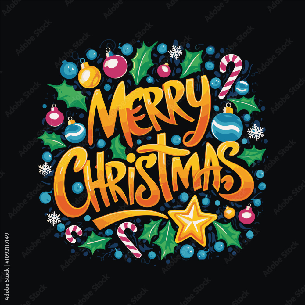 Fototapeta premium Festive Merry Christmas colorful Design with vector art