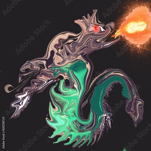 green dragon and fire spread from mouth