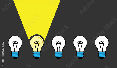 Vector illustration of a light bulb brightly illuminating a room