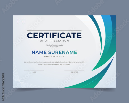 modern blue certificate or diploma template