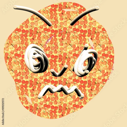 Abstract face seems alien use orange dots and yellow lines