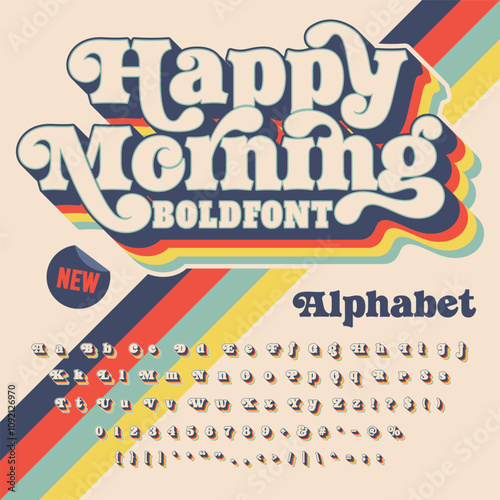 3D Effect Happy Morning Groove Retro Vintage Display Bold Font alphabet