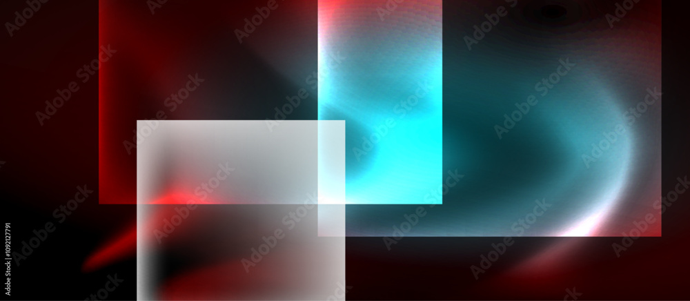 Fototapeta premium Glass squares with neon shiny light abstract background