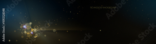 Vector illustration design. Bright gold wave, wavy line pattern. Abstract motion of curve lines, light shiny, glow effect. Element graphic design for technology banner template, wallpaper background
