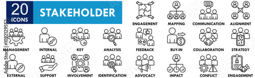Stakeholder icon collection set. Containing design business, collaboration, management, teamwork, strategy