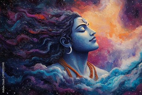 Hindu God Shiva in cosmic world photo