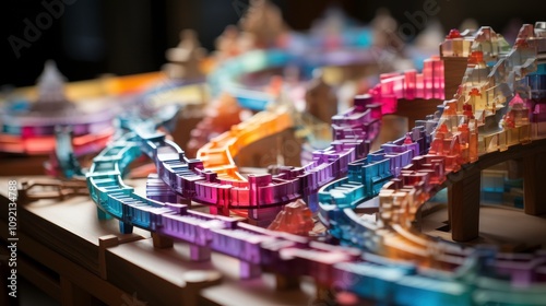 Wallpaper Mural A Colorful and Intricate Display of Transparent Building Blocks Creating a Fascinating Roller Coaster Design with Vivid Light Reflection and Depth Torontodigital.ca