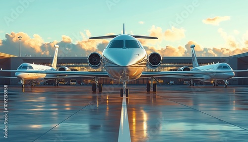 Luxurious Private Jets on Runway Under Clear Blue Sky for Exclusive Aviation Travel
